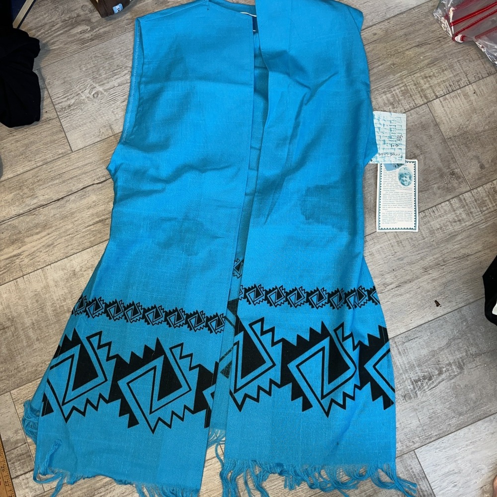 Vtg Aztec Fringed Teal Vest  Carolene De Mesilla Boho S/M NWT